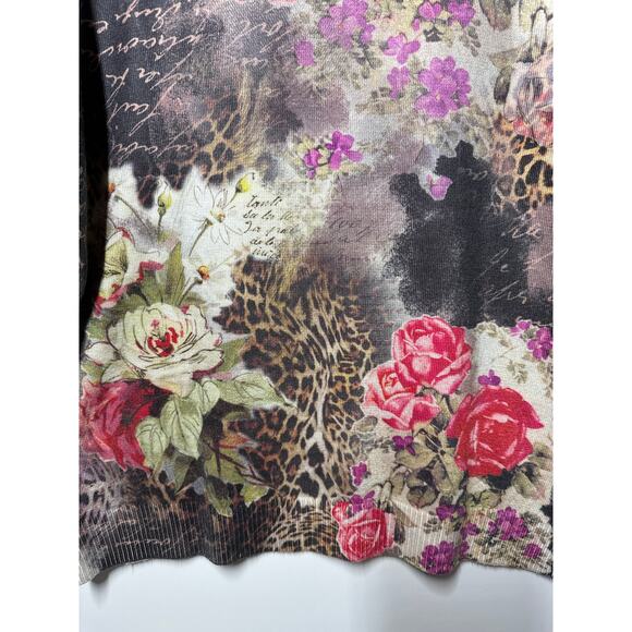 Impulse 3/4 Sleeve Floral Graphic Print Y2K 90s Colorful Cheetah Shirt Top Sz M - Picture 8 of 12